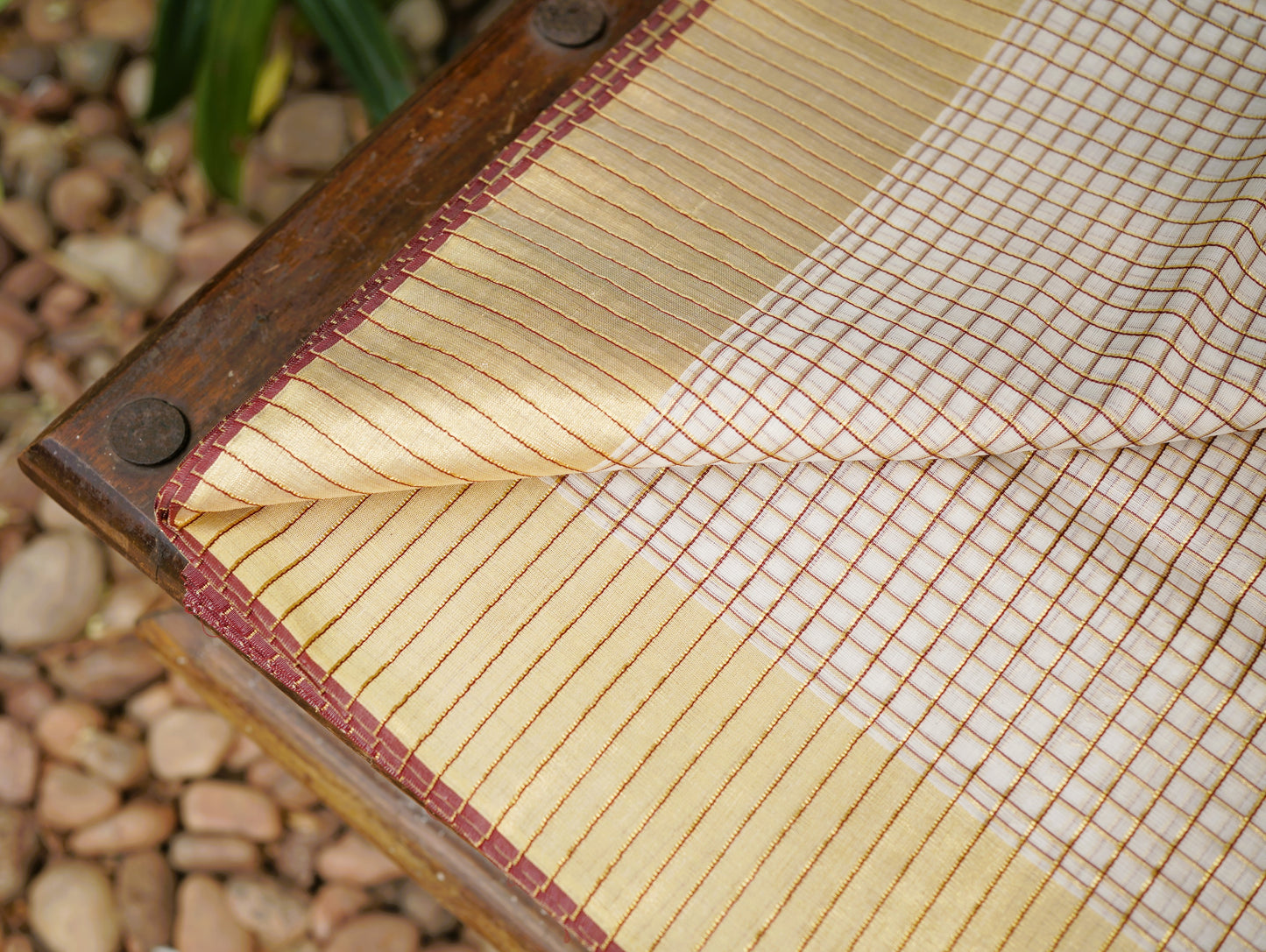 Pure Cotton Kerala Kasavu Check Design Saree With Maroon Border