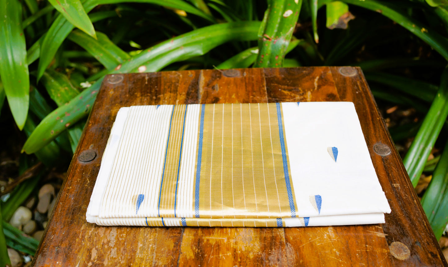 Premium Handloom Cotton Saree With Leaf Woven Works