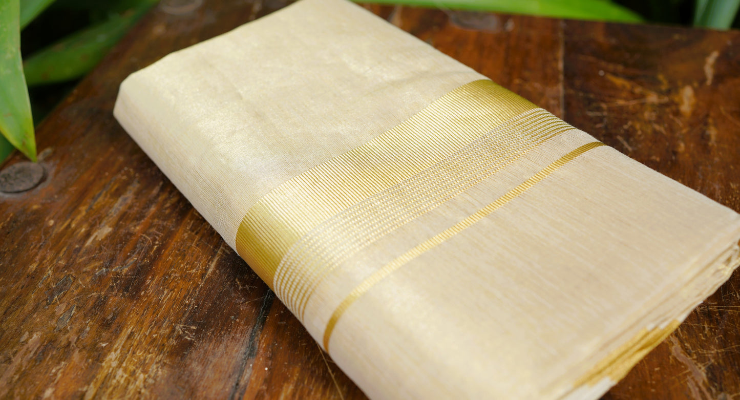 Kerala Handloom Premium Tissue Mundu With Golden Kasavu