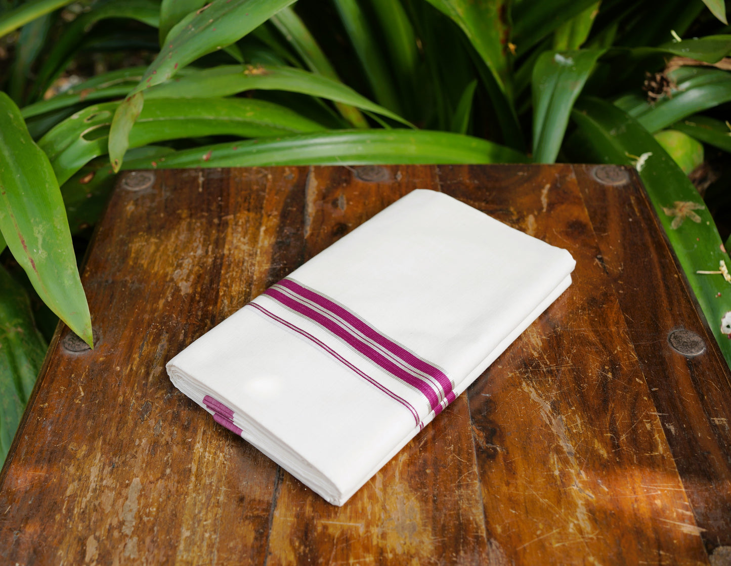 Pure Cotton Kerala Mundu With Silver And Violet Kara