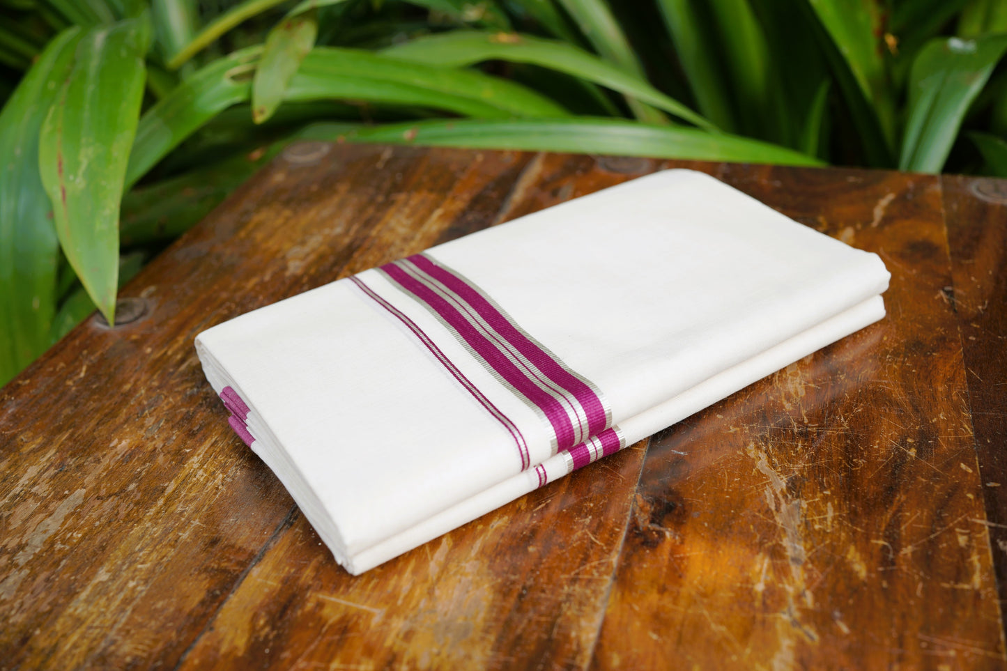 Pure Cotton Kerala Mundu With Silver And Violet Kara