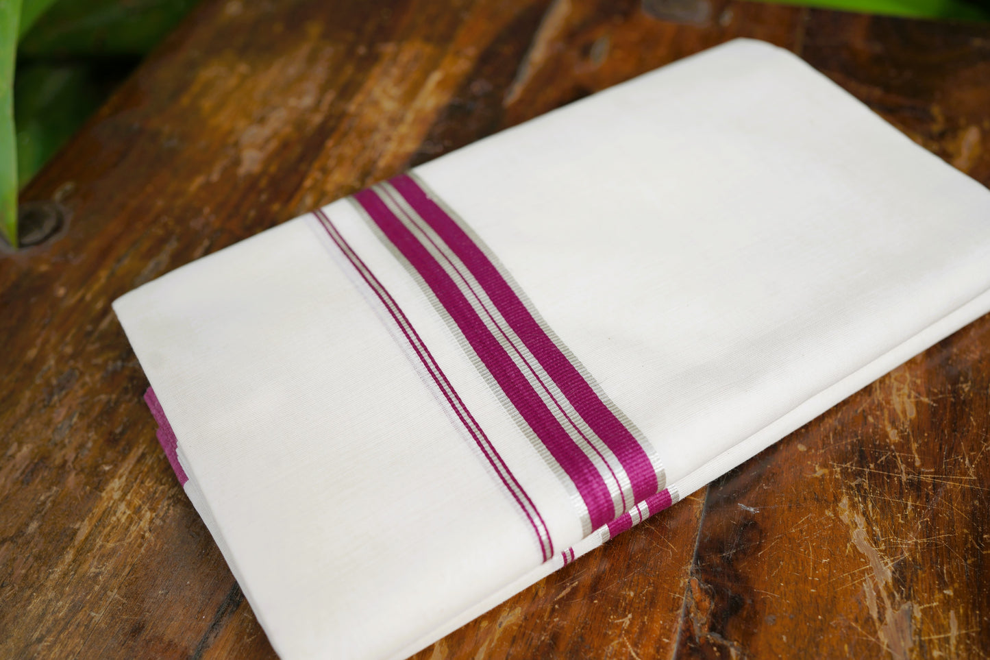 Pure Cotton Kerala Mundu With Silver And Violet Kara